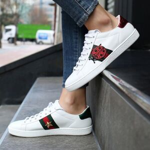 Gucci White Leather Embroidered Ladybug And Pineapple Ace Sneakers Size 36.5